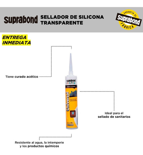 Imagen 3 de 4 de Sellador Silicona Suprabond 280ml Transparente