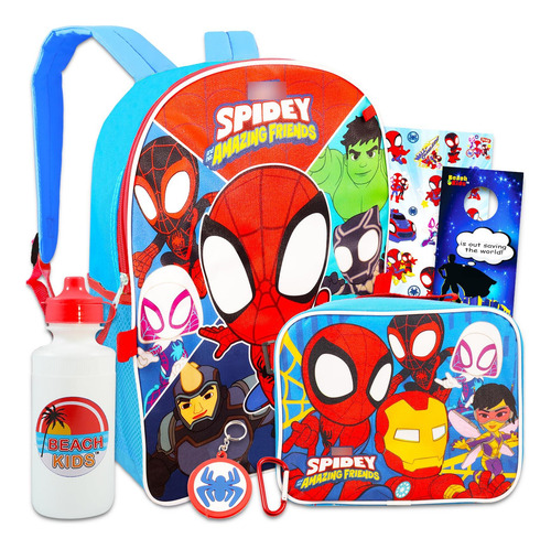 Paquete 5 Piezas Spiderman Mochila 16, Bolsa Almuerzo, Botel Color Nombre Del Diseño