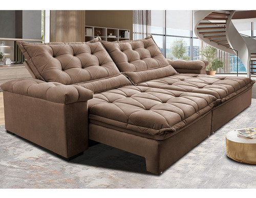 Sofá Retrátil 2,95m Cama Inbox Big Fresh. Com Softgel d40 Cor Castor
