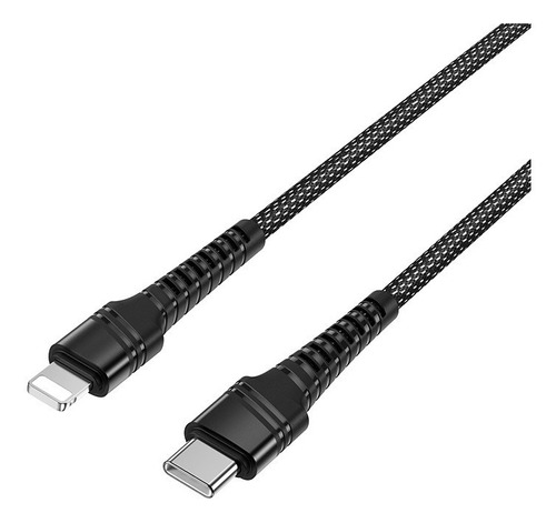 Cable Lightning A Tipo C Reforzado Carga Rapida 20w Color Negro