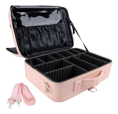comprar Maletín De Maquillaje Rosa, Con Divisores Ajustables Y Corre