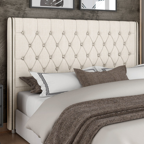 Cabeceira Box Queen 160cm Estofada Frizza Linho Creme