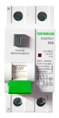 Disyuntor Genrod Int Diferencial Bipolar 25a 30ma