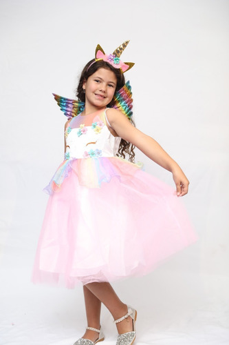 Imagem 6 de 10 de Vestido Unicórnio Luxo Festa Infantil Glamour +chifre +asas