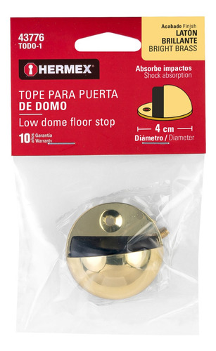 Tope P/puerta Tipo Domo Acabado Latón, Hermex
