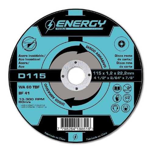 Set-kit 5 Discos Corte Metal 115mm Energy - Ynter Industrial