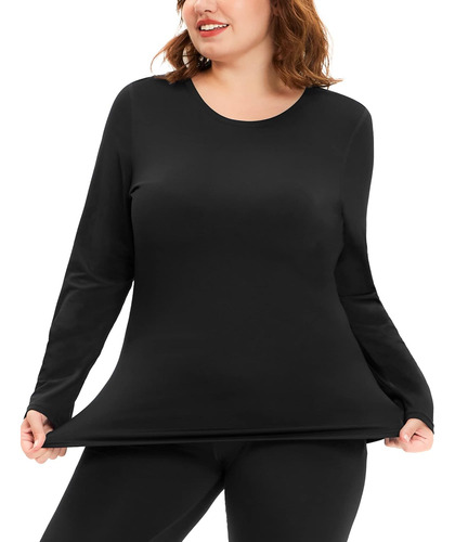 Plus Size Thermal Shirts For Women Fleece Lined Crew Neck To