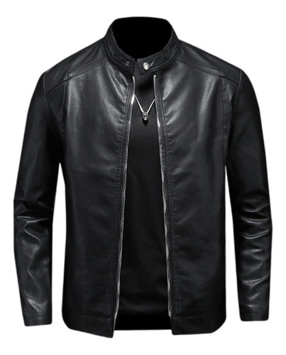 Chamarra Piel Slim Fit Moda Hombre Tipo Biker Negro