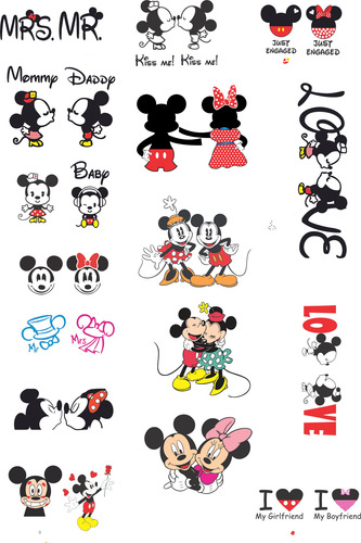 Sticker Mickey Y Minnie Enamorados Con Frases En Ingles Holo