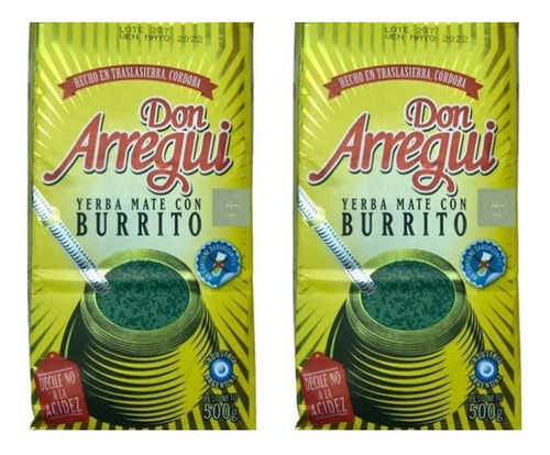 Yerba Mate Don Arregui Sabor Burrito 500g Cordoba Pack X2u