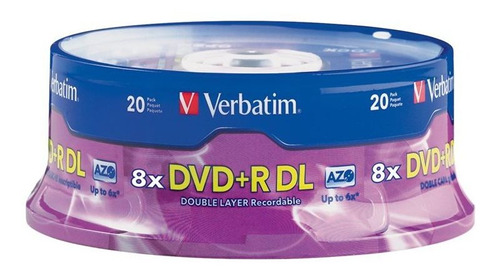 Dvd+ R  Dl Verbatim Doble Capa Grabable 8.5 Gb 20 Unidades