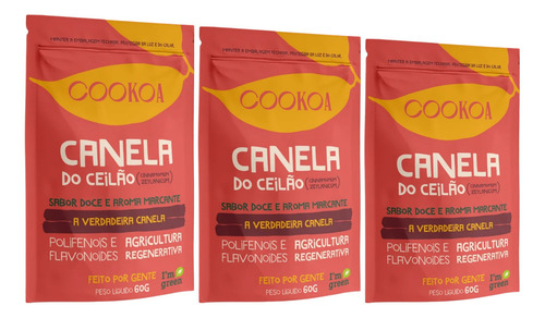 Kit 3un Canela Do Ceilão Da Índia Cookoa 60g