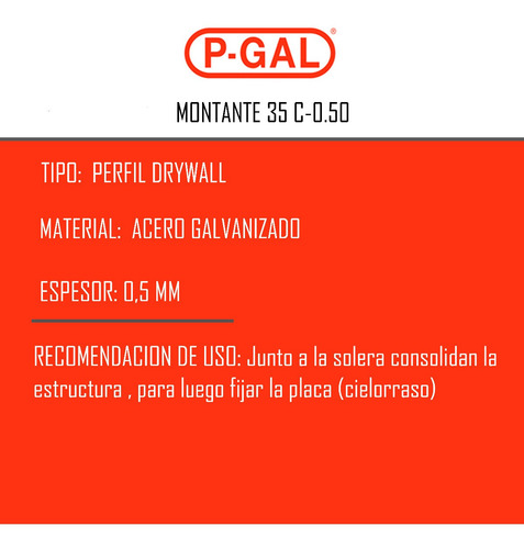 Montante 35mm P/ Durlock Cielo Raso Galvanizada Galvanizado