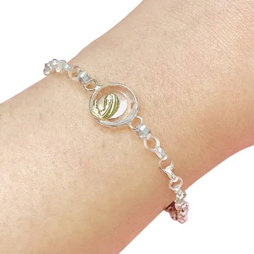 comprar Pulsera Rolo Y Dije Cristal Virgen Niña Plata Y Oro Ps 203-4