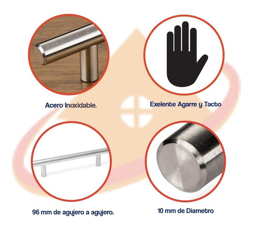 Manija Barral Cajon Acero Inoxidable 96mm