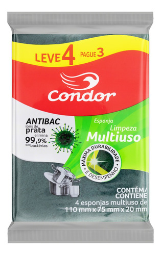 Esponja Condor Multiuso de agente antibacteriano e agente antiviral amarelo pacote x 4