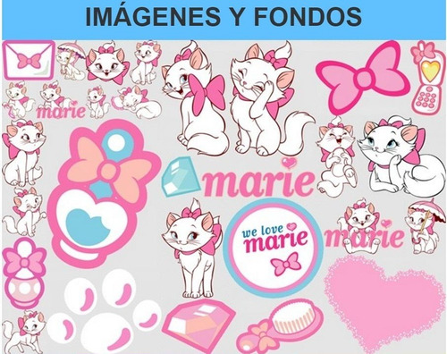 Kit Imprimible Candy Bar Gatita Marie Fiesta 3x1
