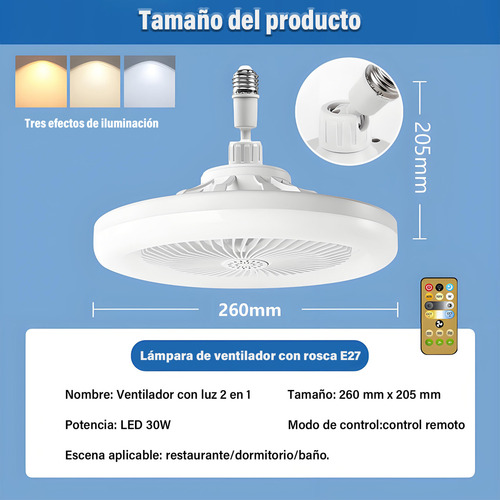 Ventilador De Techo Modernos Con Luz Y Control Remoto, Ventiladores De Techo Con Casquillo E27, Lampara Ventilador Silencioso 30 W, 3 Velocidades, Brillo Ajustables