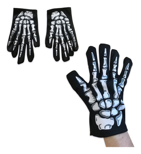 Guantes Esqueletos Huesos Cortos Cotillon Halloween Disfraz 