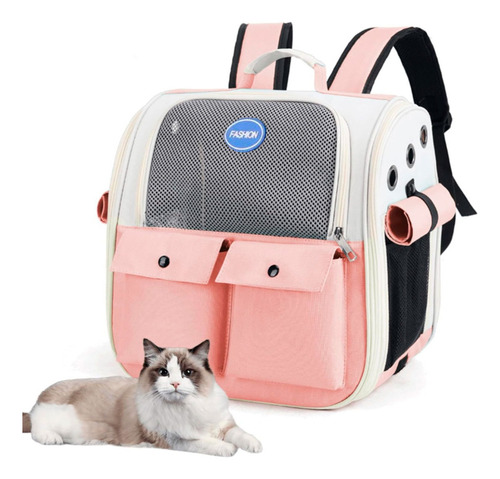 Mochila Mascota Gato Perro Bolso Plegable Malla Transpirable Rosa