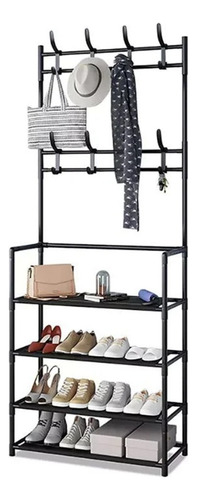 Zapatera Perchero Organizador Rack Multifuncional 4 Estantes Color Negro