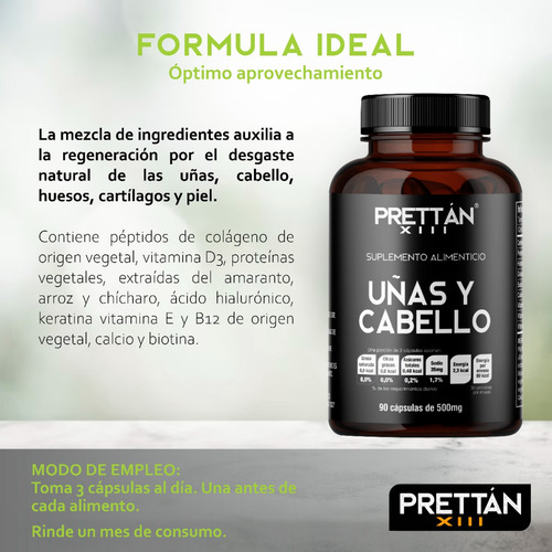 Suplemento Con Nutrientes Para Uñas Y Cabello 500mg Prettan