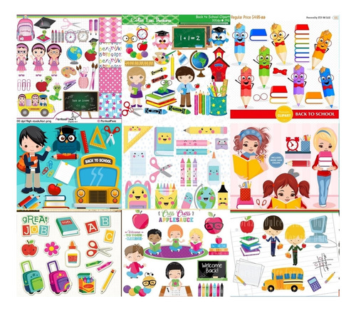 Kit Imprimible Escuela Cliparts Fondos Aula Alumnos +750