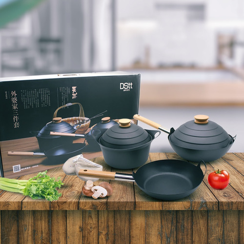 Set Wok Antiadherente 3 Piezas Negro Premium