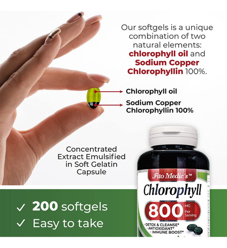 Suplemento De Clorofila Fito Medic's Lab 800 Mg 200 Cápsulas