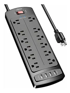 Power Strip, Alestor Surge Protector With 12 Outlets And 4 U