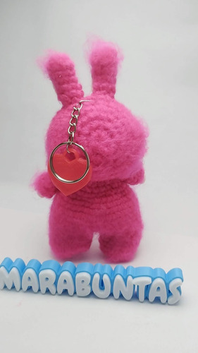 Labubu A Crochet 14cm Ojos Articulados Con Lavero Rosa Chicle