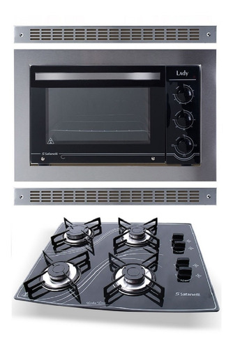 Kit Forno Prof. Embutir 45l + Cooktop 4 Boca Preto Safanelli