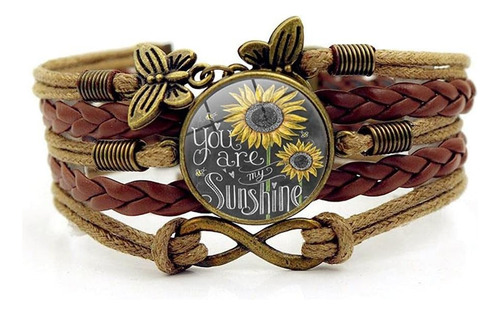 Pulseras De Cuero De Girasol Boho Hecho A Mano Trenzado De