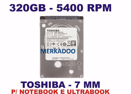Hd Slim Notebook Toshiba 320gb Sata 3 Funcionando