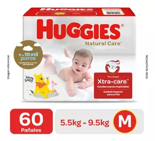 Pañales Huggies Natural Care Talla M 60 Unidades