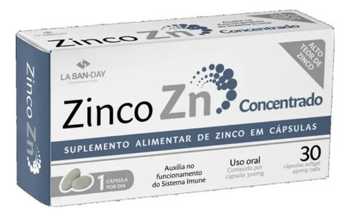 Zinco Concentrado 30mg 423% 30 Cápsulas Cada