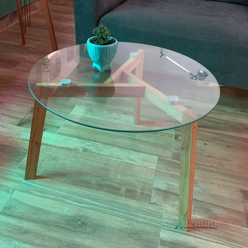 Imagen 4 de 9 de Mesa Ratona Grande Xl 65cm Nórdica Escandinava Madera Vidrio