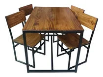 Comprar Mesa Hierro Y Madera 120x80 + 4 Sillas Industriales Exterior