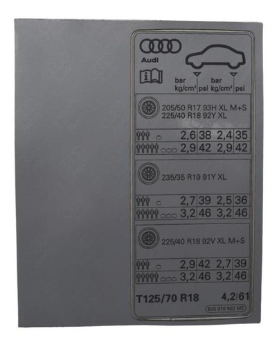 Adhesivo Para Presión De Neumáticos Audi A3 2017