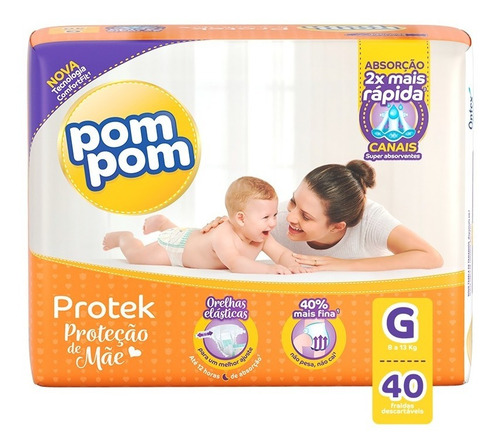 Kit Fralda Pom Pom Protek Proteção De Mãe Mega G 160 Unid.