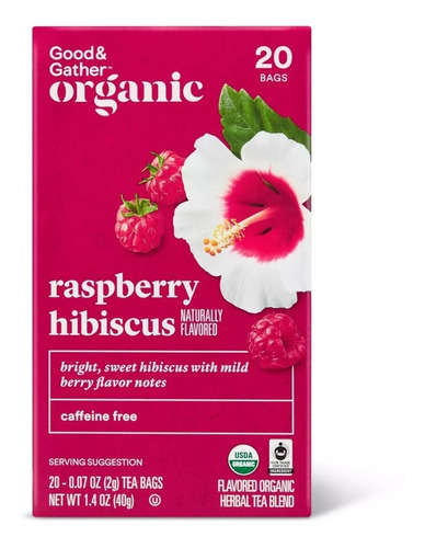 Té Frambuesa Hibiscus Hibisco 20 Bolsitas Orgánico Xtrm P