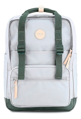 Mochila Estilo Retro Con División Para Notebook Color Gris y Verde