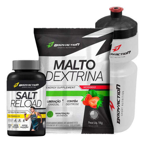 Maltodextrina 1kg + Salt Reload 30 Cápsulas De Sal + Squeeze Sabor Morango Silvestre