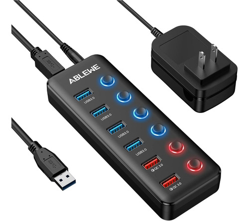 Hub Usb 3.0 Alimentado, Concentrador De Datos Usb De 6 Puert