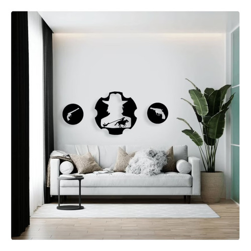 Set 3 Cuadro Decorativo Wester Vaquero Cawboys En Madera
