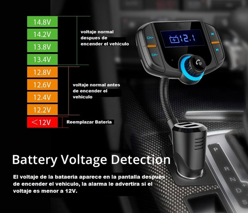 Imagen 8 de 10 de Transmisor Bluetooth Fm Doble Cargador Usb Manos Libres Aux