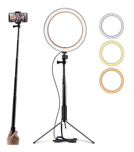 Kit Ring Light Iluminacao Profissional Tripe Usb 8 Polegadas