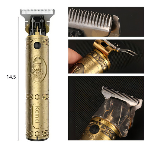 Aparador De Cabelo, Pelos Barba Kemei Sem Fio Recarregavel Cor Dourado 127/220V