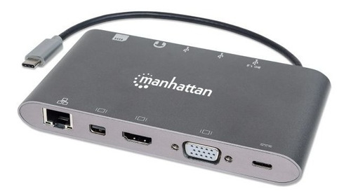 Docking Usb C 7en1 Manhattan 152808 A Hdmi Vga Usb Rj45 Sd