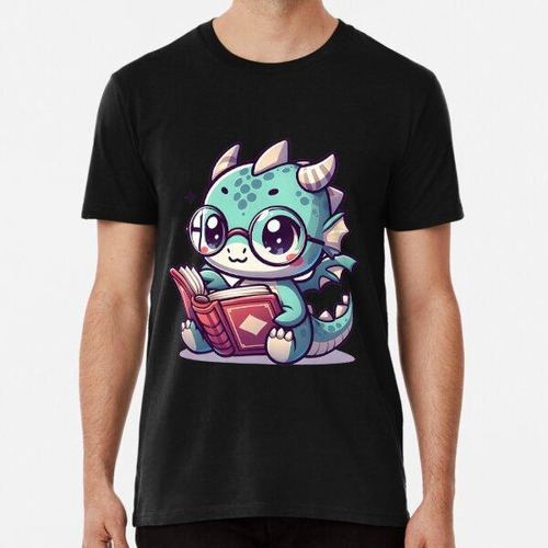 Remera Dragón Adorable Kawaii Con Gafas Leyendo Algodon Prem